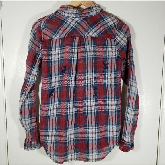Olivaceous Fall Distressed 100% Cotton Plaid Button Up Holiday Flannel Size S - Picture 4 of 8